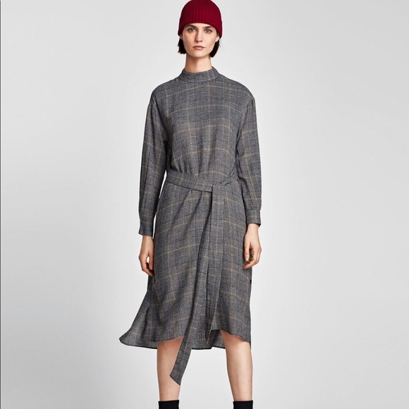 zara checked midi dress